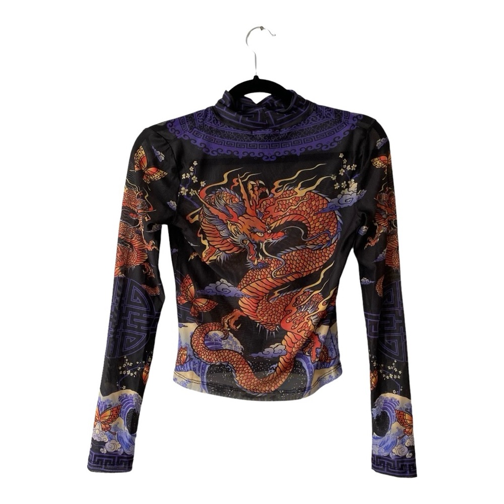 Current mood mesh top with dragon print